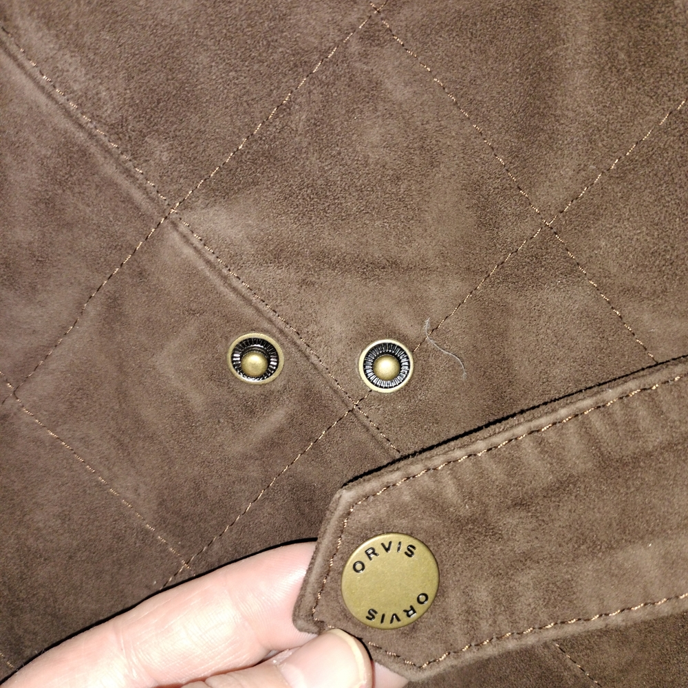 Men's Orvis Suede Brown Quilted Vest - Picture 4 of 6